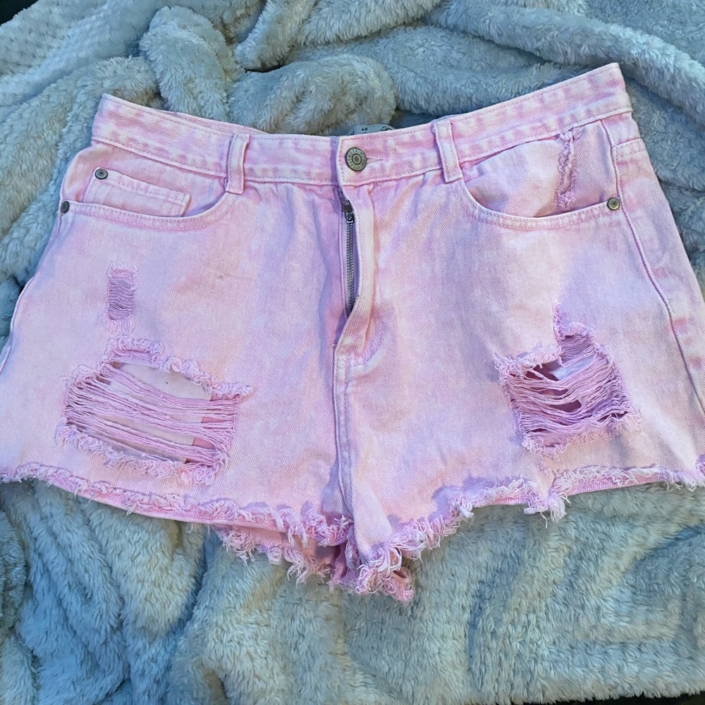 pink denim shorts